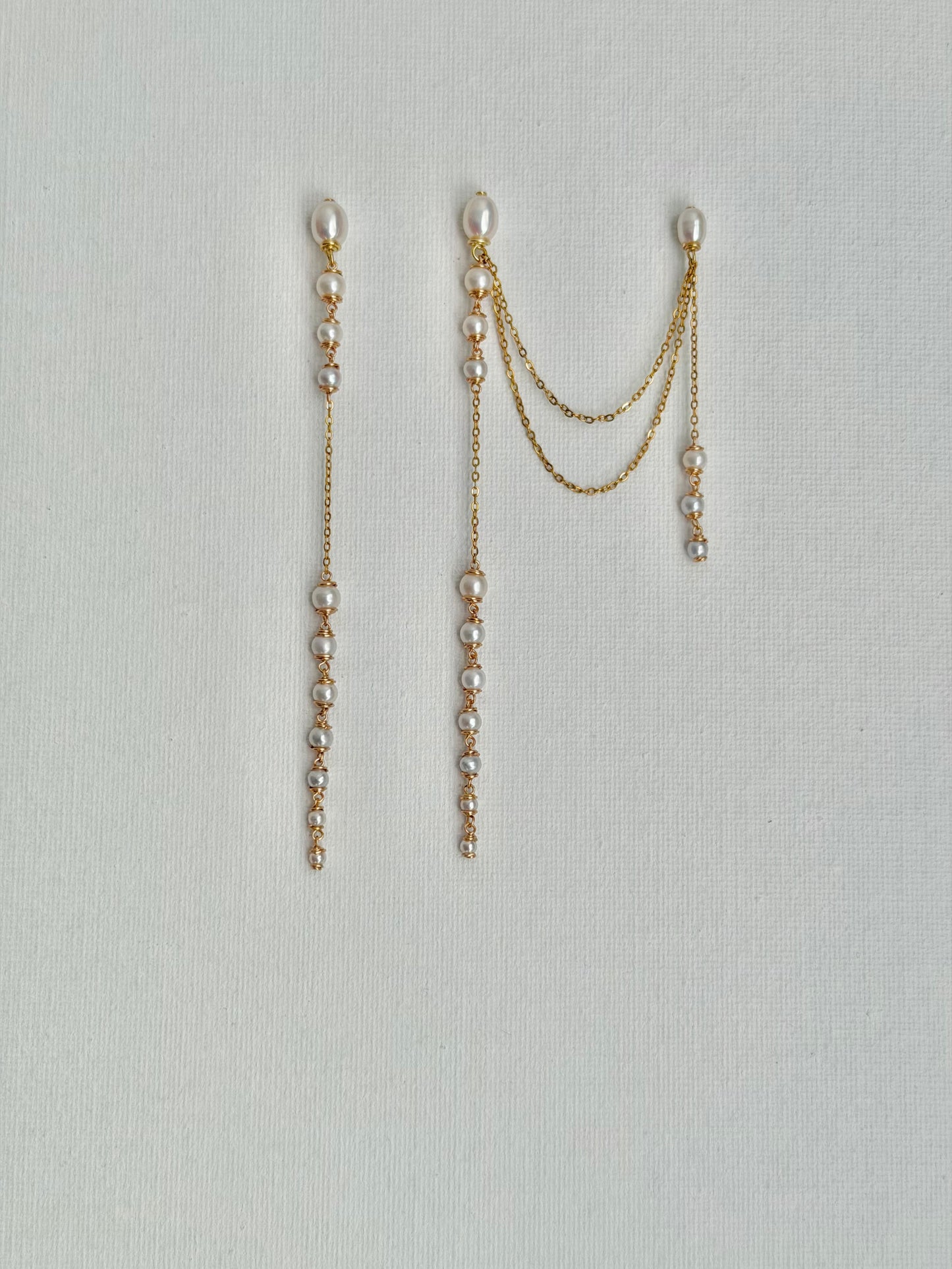 Extra Long Pearl Drop Earrings Asymmetric Gold Chain Dangles Earring