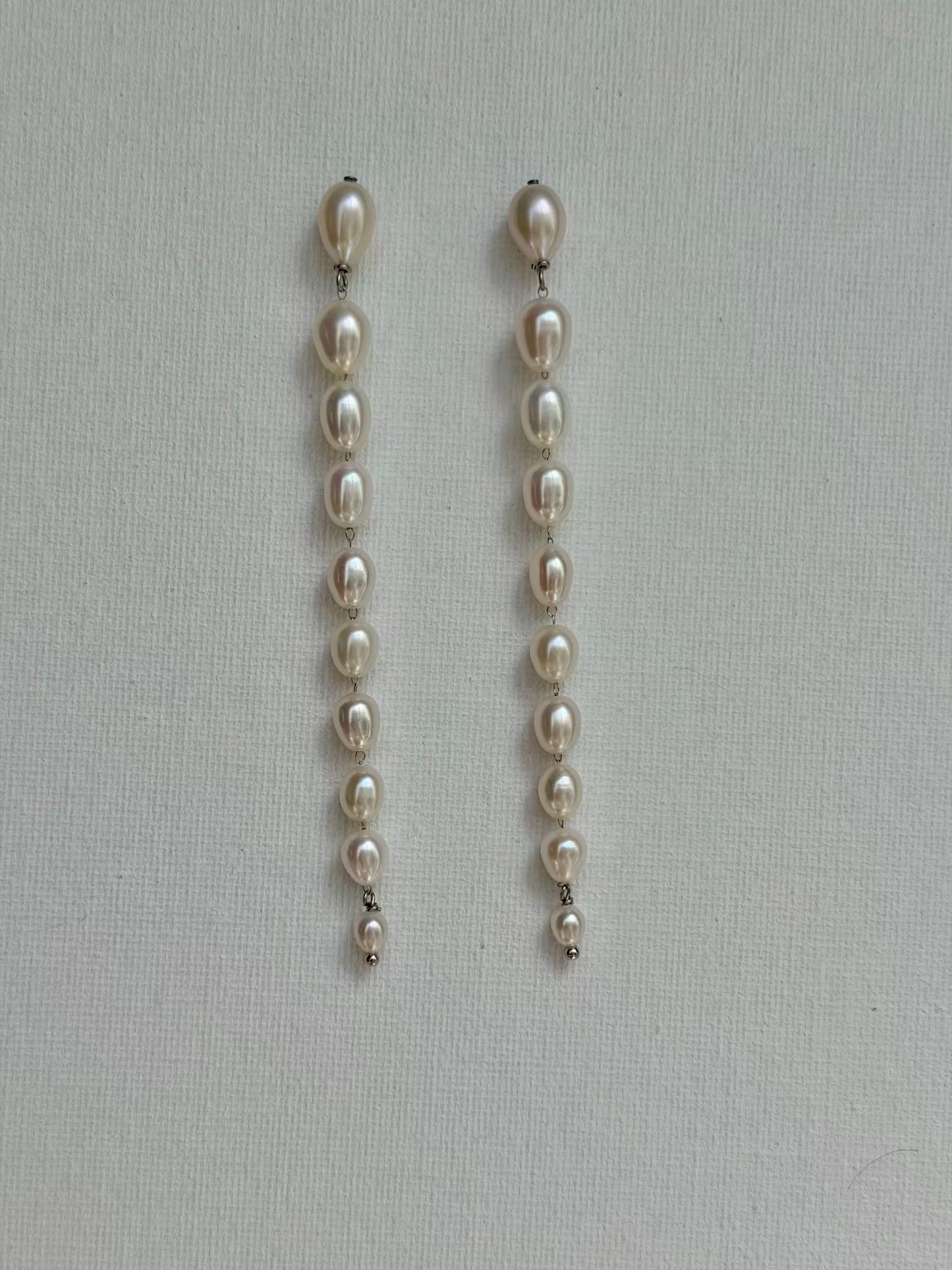 Graduated Pearl Line Earrings Long Minimalist Drop Jewelry