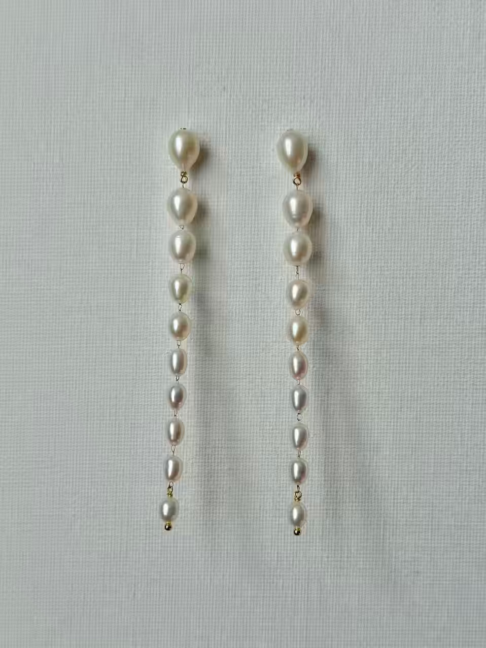 Graduated Pearl Line Earrings Long Minimalist Drop Jewelry
