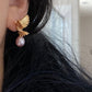 Gold Hummingbird Pearl Drop Earrings Nature Inspired Jewelry