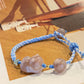 Natural hand carved flower agate,sakura agate,cherry blossom agate cat rope bracelet,self-grow and love
