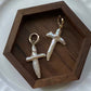 Unique Cross-Shaped Natural Baroque Pearl Earrings – Hand-woven Dangle Hoops