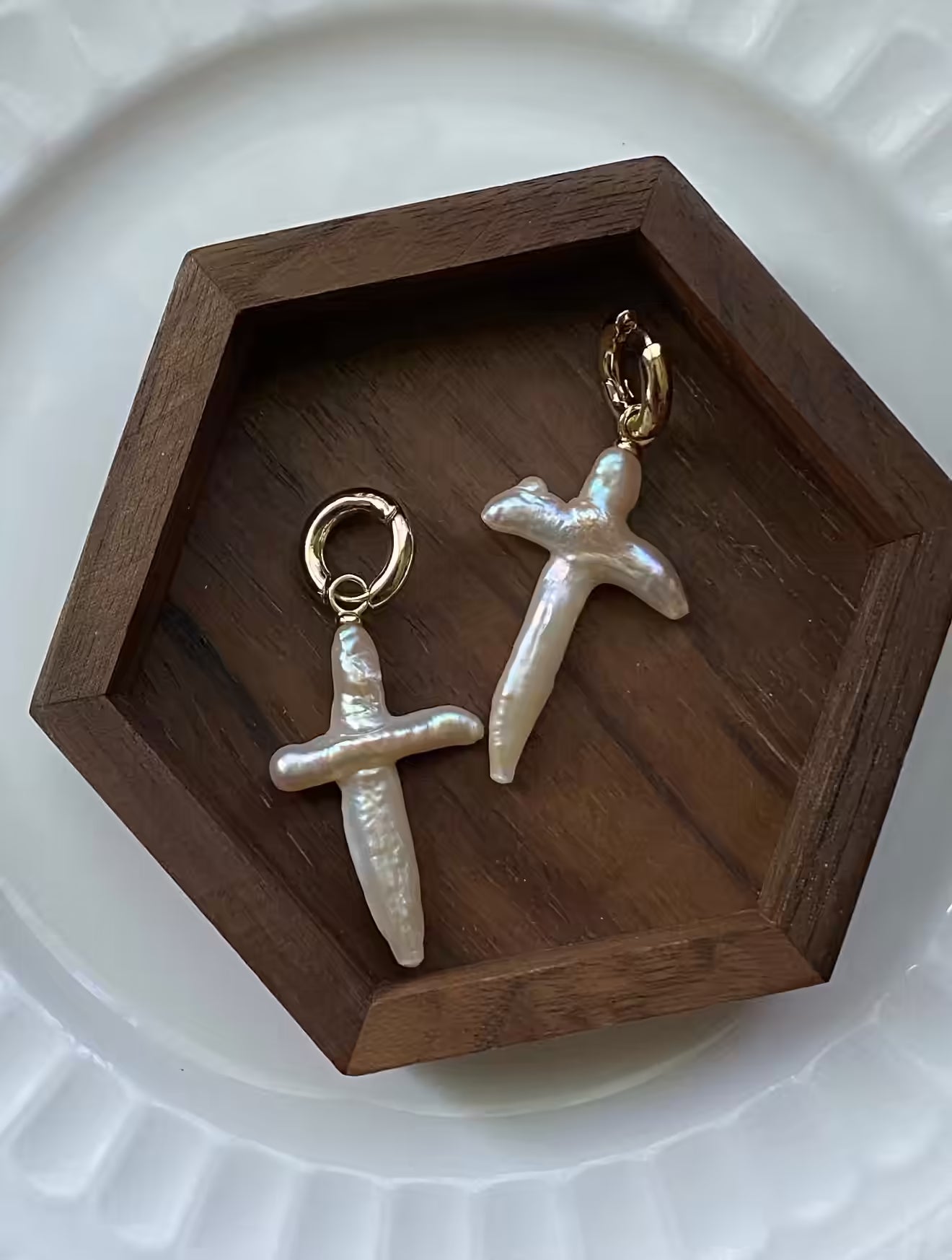 Unique Cross-Shaped Natural Baroque Pearl Earrings – Hand-woven Dangle Hoops