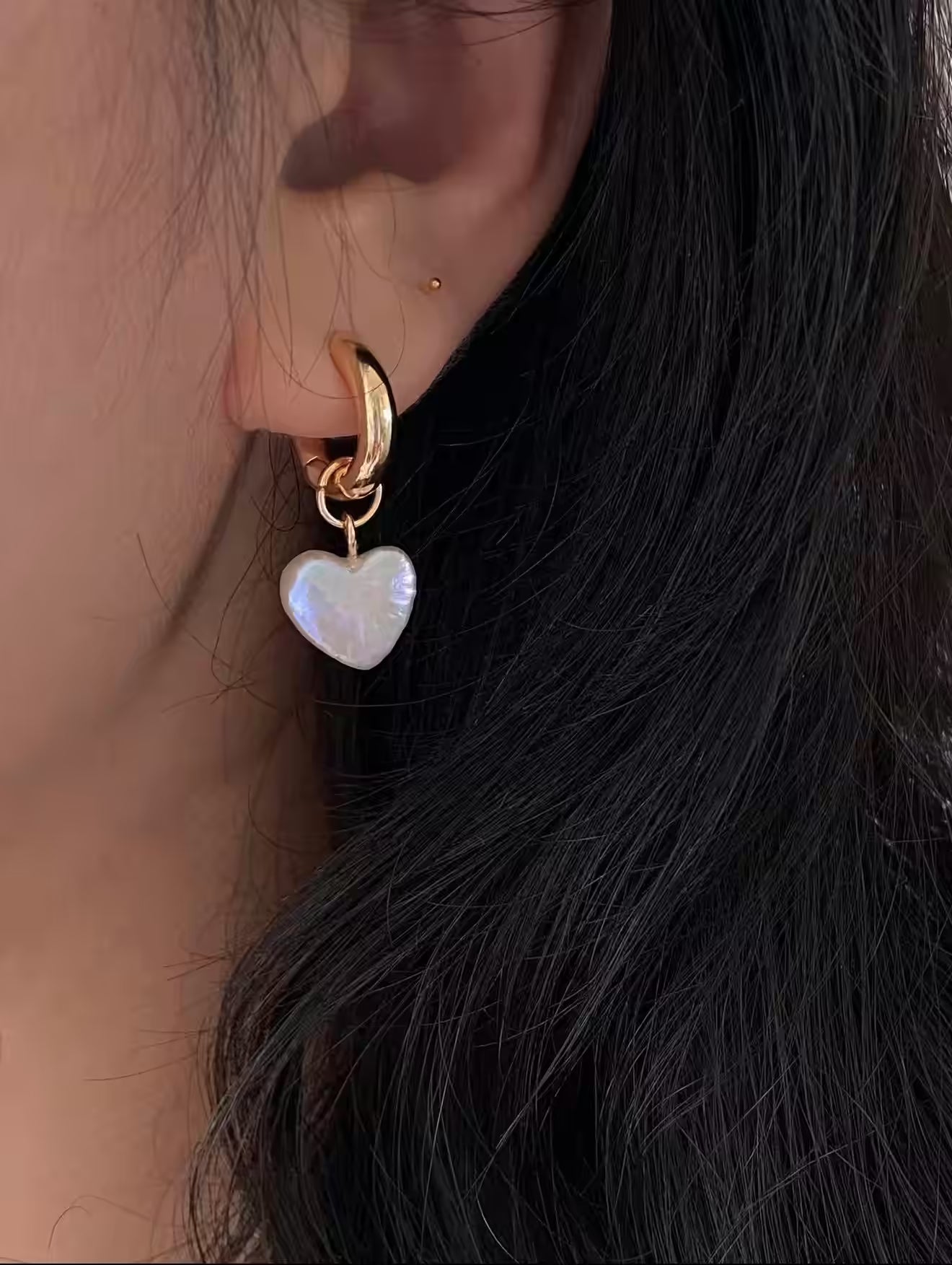 Hand-crafted Natural Baroque Pearl Heart Dangle Hoops