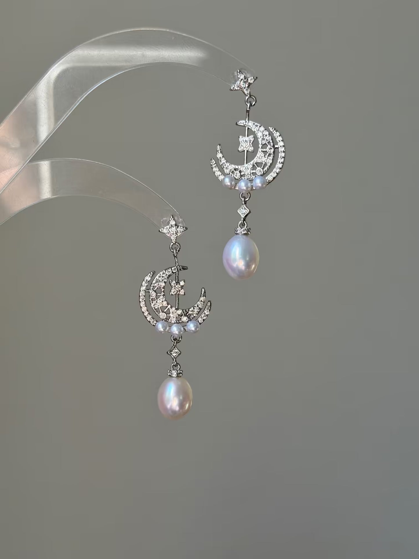 Celestial Star and Moon Baroque Pearl Dangle Earrings | Bridal & Wedding Accessories
