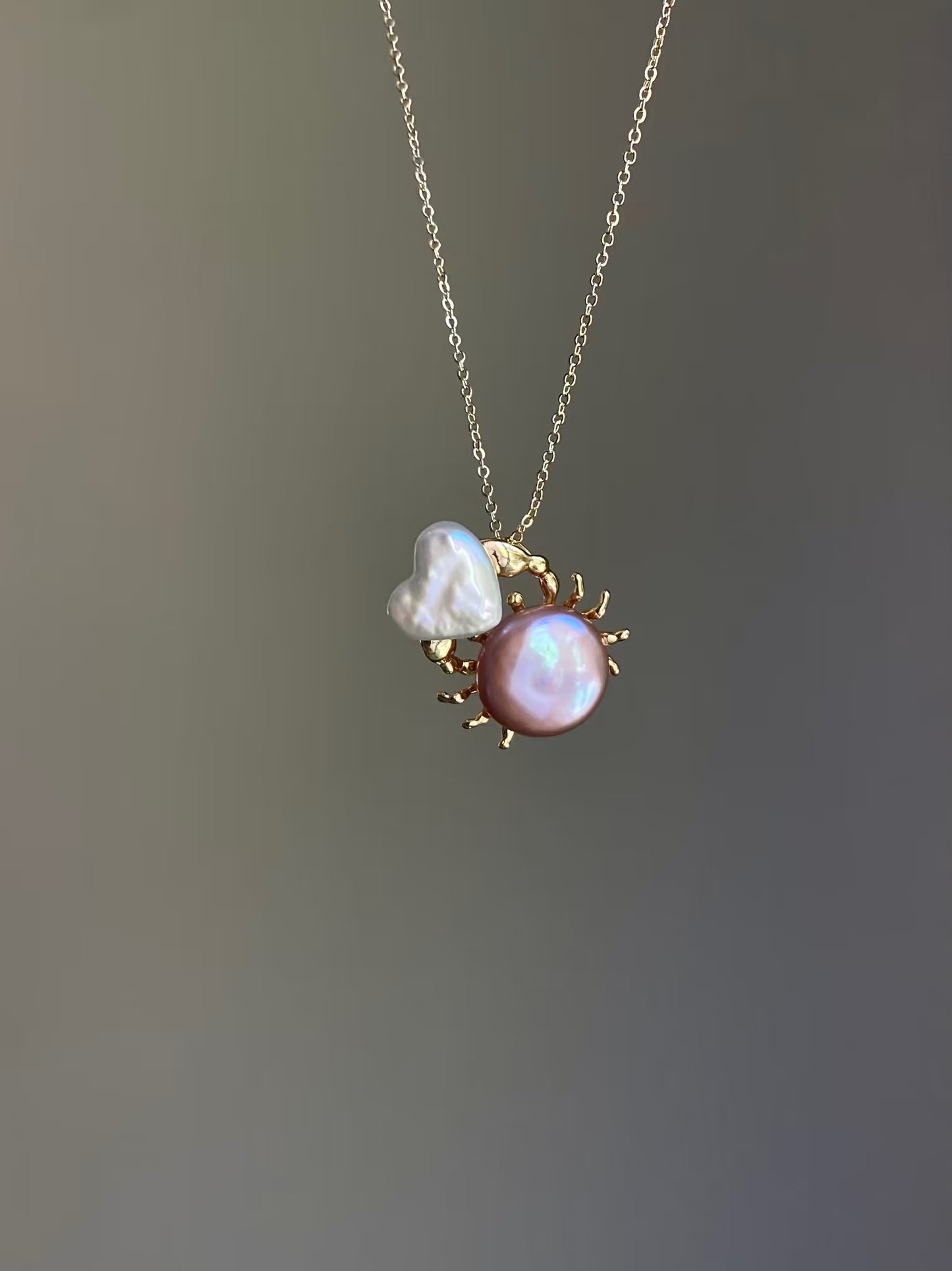 Celestial Crab Pearl Pendant Necklace - Cancer Zodiac Sign Jewelry, Heart & Star Baroque Pearl Charm for Her