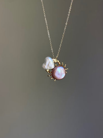 Celestial Crab Pearl Pendant Necklace - Cancer Zodiac Sign Jewelry, Heart & Star Baroque Pearl Charm for Her