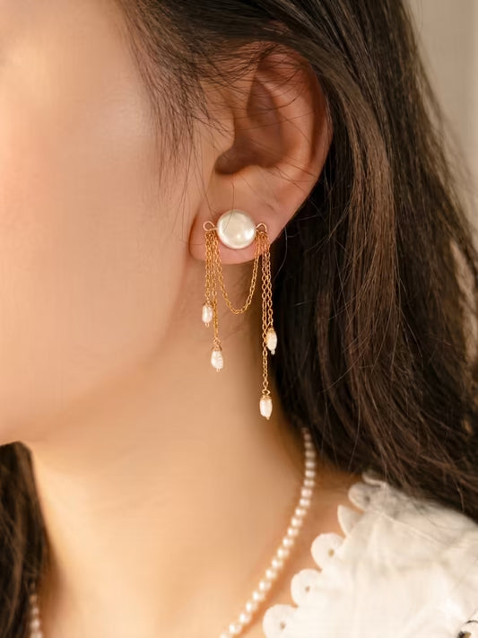 Eleanor | Handmade Baroque Pearl Tassel Earrings for Brides