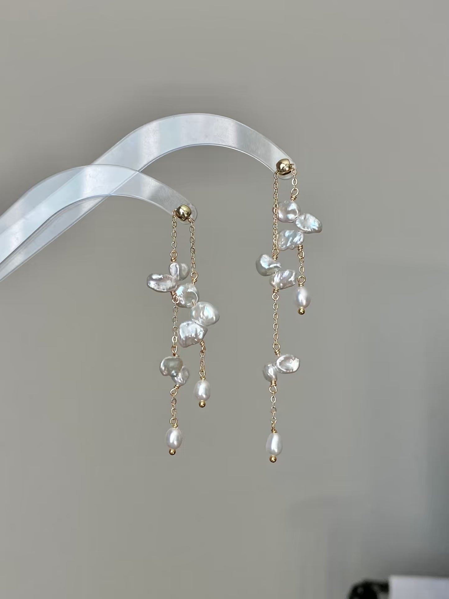 Baroque Petal Pearl Tassel Earrings Wisteria Floral Jewelry