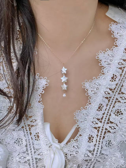Baroque Star Pearl Necklace Celestial Dainty Choker Jewelry