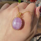 Top Grade Natural Raw Cat eyes illuminate Fire Lilac Purple Kunzite,Lithium,Spodumene,Oval 14K Wire Pendant Necklace