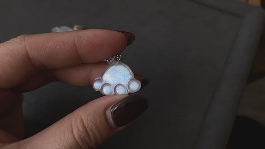 Sri Lanka Natural Moonstone blue Fire illuminate Labradorite Cat Paw Sterling silver pendant with leather necklace