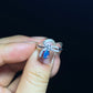Natural Opal blue green red fire Sterling silver ring bow,feather, dragonfly，Gift for her