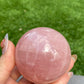 Hight grade 76MM Natural Rose quartz Sphere，Quartz Crystal Ball,Crystal Healing Divination ball,Led light stander