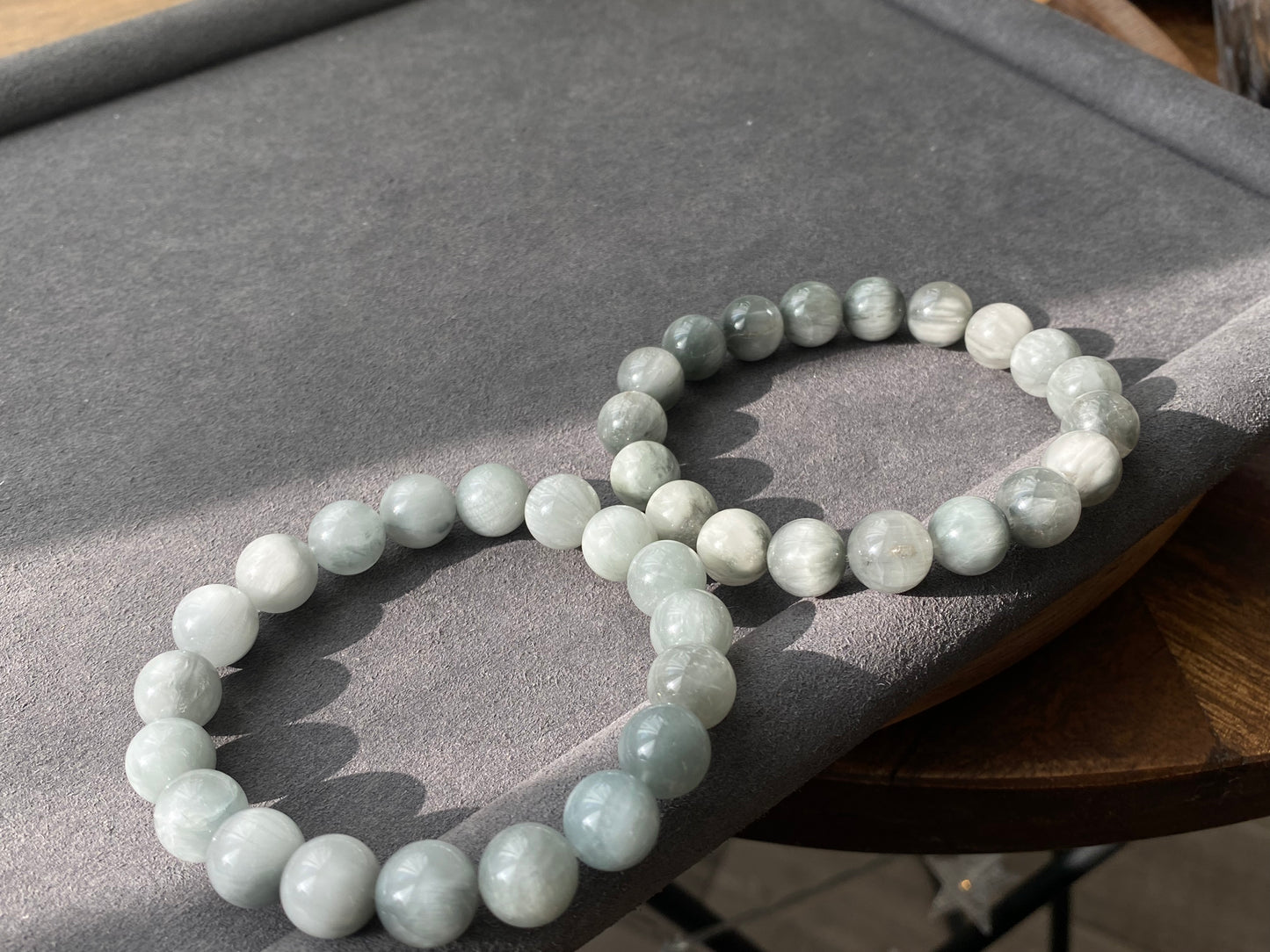 10mm+ Hight Rare grade Natural Gray Blue Rutilated Quartz smooth round Bead bracelet, gift for her , gift for him