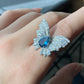 Natural  London Royal Blue tea drop Topaz with Zircon Butterfly Queen Adjustable Ring,Bridesmaid Gifts,gift for her,Birthday Aniversary gift