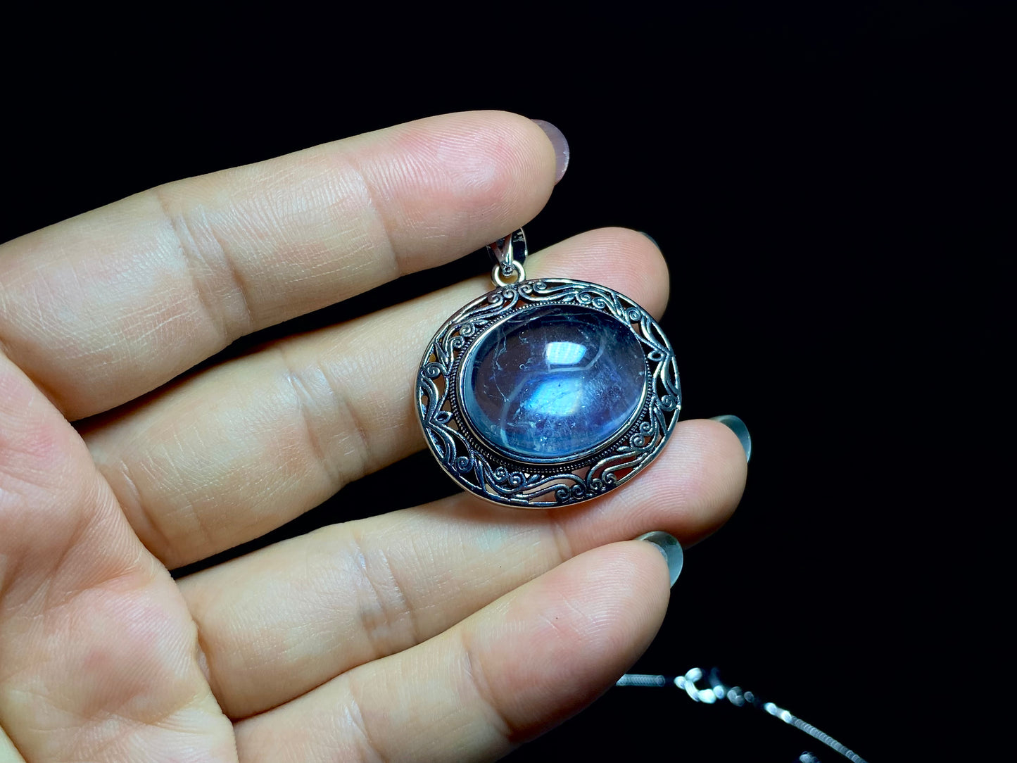 Nature Big Aquamarine Oval shape vintage setting pendant collar Boho Charm Necklace,March Birthstone