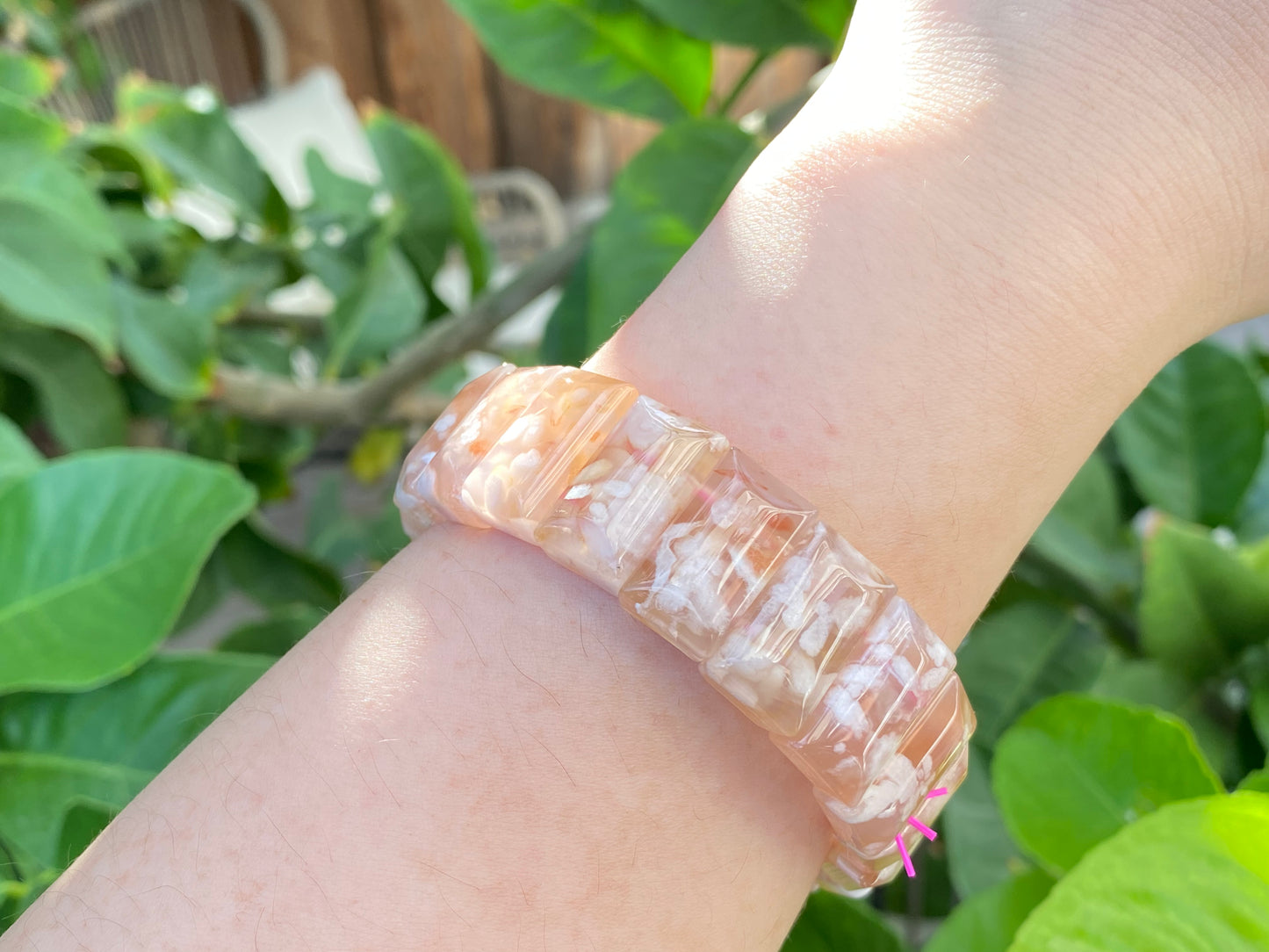 TOP Grade Nature Sakura Agate cherry blossom flower Rectangle bangle bracelet
