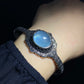 Hight Grade Big Surface ocean blue Aquamarine oval shape vintage open bangle bracelet gift for her gift for mom