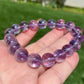 Big beads Top Grade Clear Natural Deep Purple Quartz Rutilated Pyramid Inside half-pot purple rutilated Round rabbit hair Bracelet,gift for her, gift for him