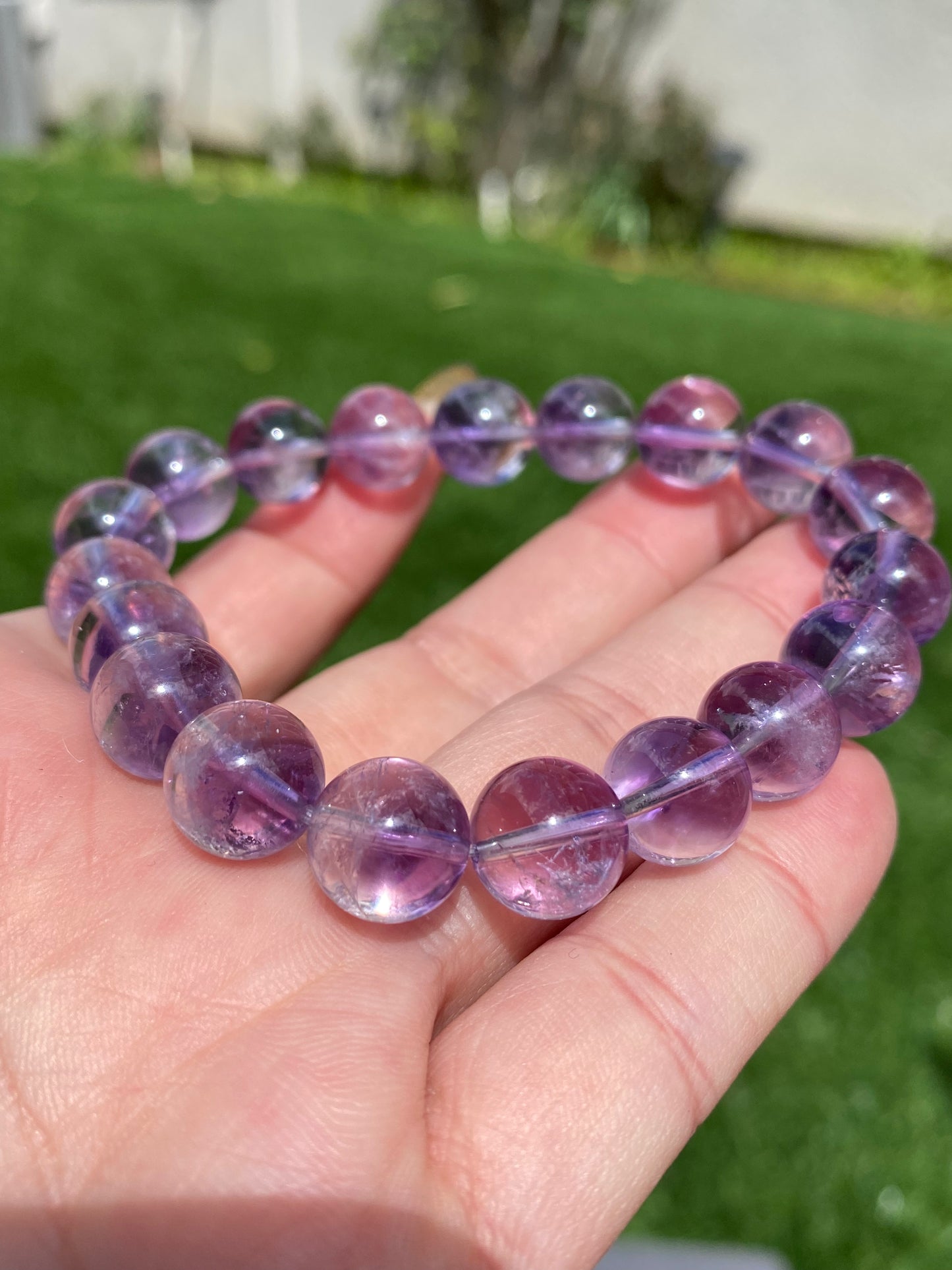 Big beads Top Grade Clear Natural Deep Purple Quartz Rutilated Pyramid Inside half-pot purple rutilated Round rabbit hair Bracelet,gift for her, gift for him