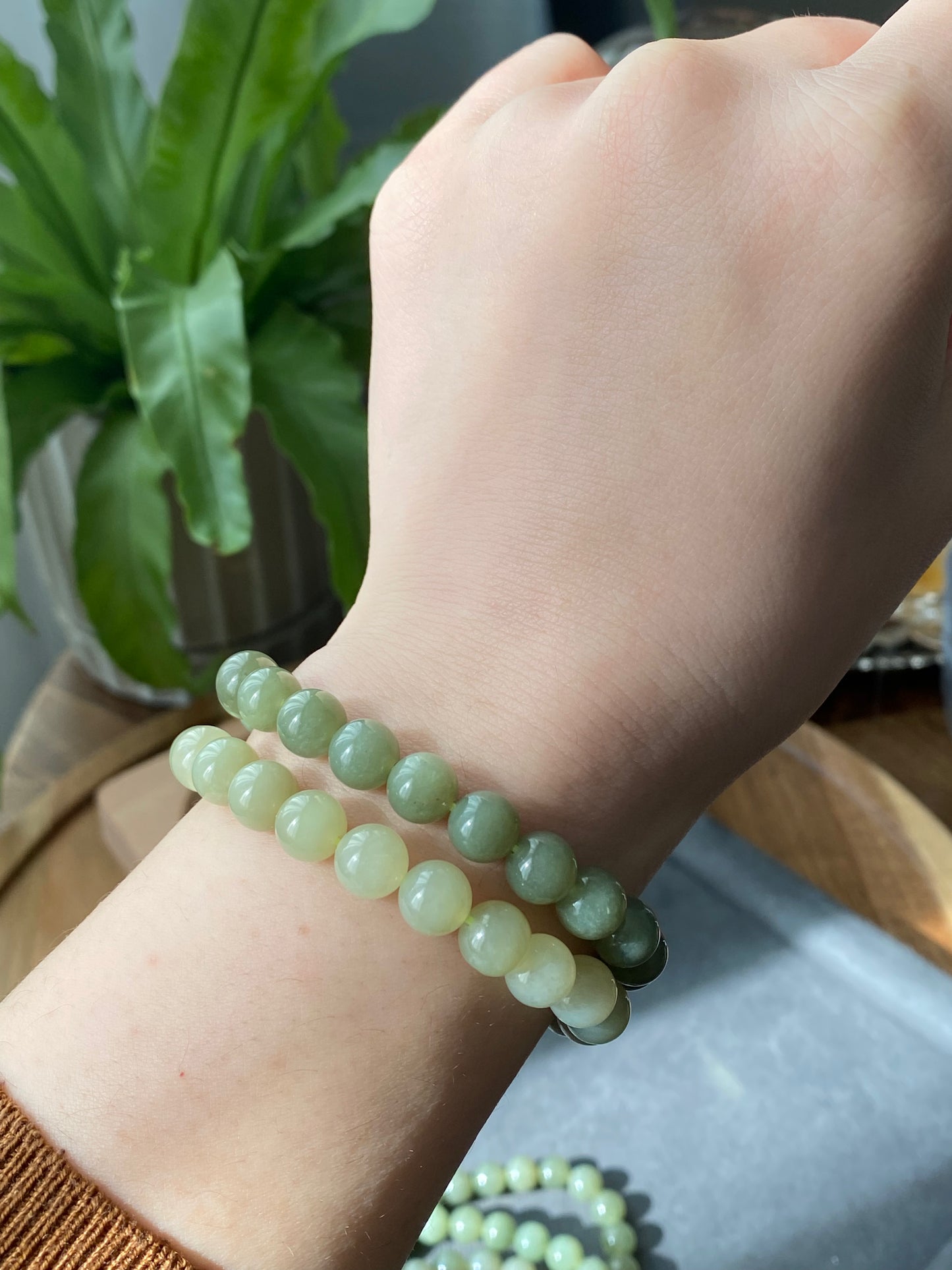 Natural Myanmar Green Jadeite，Nephrite Jade smooth round bead Bracelet,handmade bracelet 8mm+
