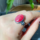 Top Grade Rare Natural Red Rhodonite Cat eye Fire Sterling Silver  S925 Statement Ring Birthday Aniversary gift