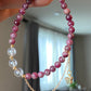 Natural Ruby Red Tourmaline Pink Tourmaline 5mm with white crystal Beaded Bracelet