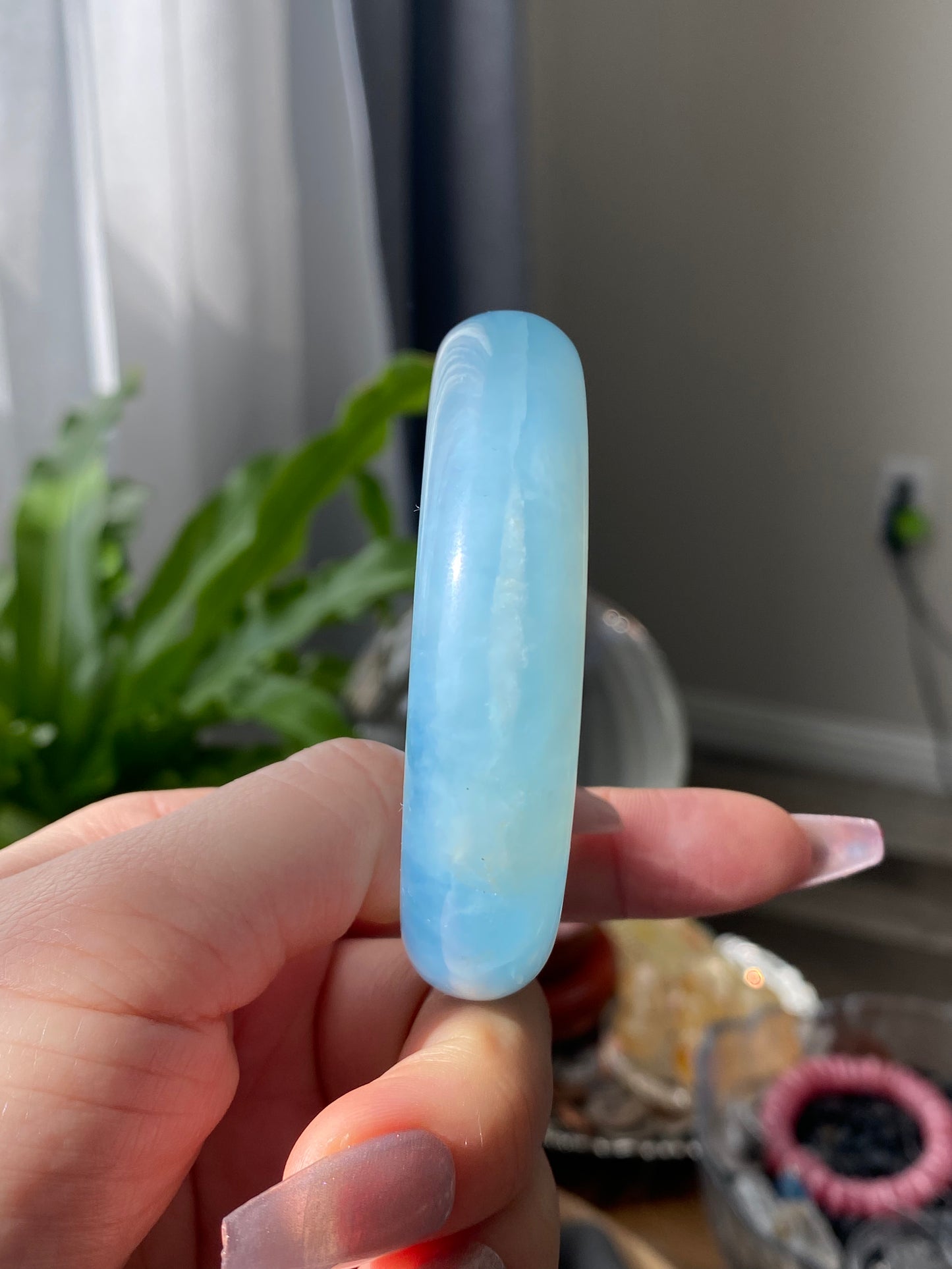 AAAAAA Grade Clear Blue sky cloud Surround Natural Aquamarine Bangle Gemstone Bracelet  56.8mm BA8354
