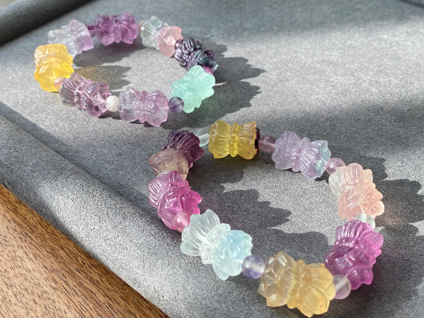 Natural Unicorn FLuorite Hand Craved  twin lotus flowers on one stalk,devoted married couple Beaded Bracelet, gift for her,Valentine's Day Gift