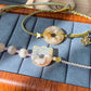 Natural Sakura Agate,cherry blossom agate hand carved hello kitty,star Donut ring braided rope Bracelet，Handmade Bracelet