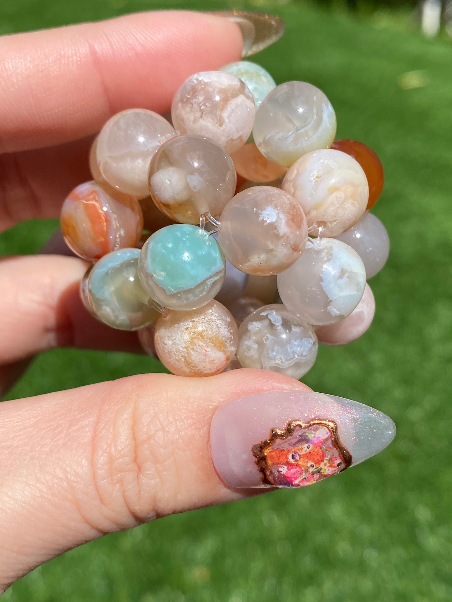 AAAA Clear colorful  Grade Nature Sakura Agate cherry blossom flower agate braided massage ball pendant,gift for her