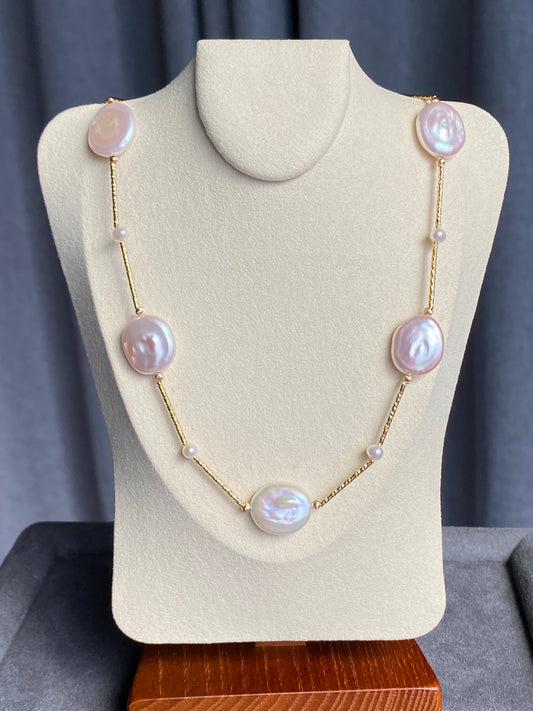 Natural freshwater pearls,baroque metal white blue gum shape  multiple use Necklace,handmade necklace