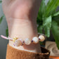 Natural Sakura Agate,cherry blossom agate hand carved hello kitty,star Donut ring braided rope Bracelet，Handmade Bracelet
