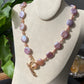 Natural freshwater pearls,baroque metal purple pink cookie shape round button  multiple use Necklace,handmade necklace