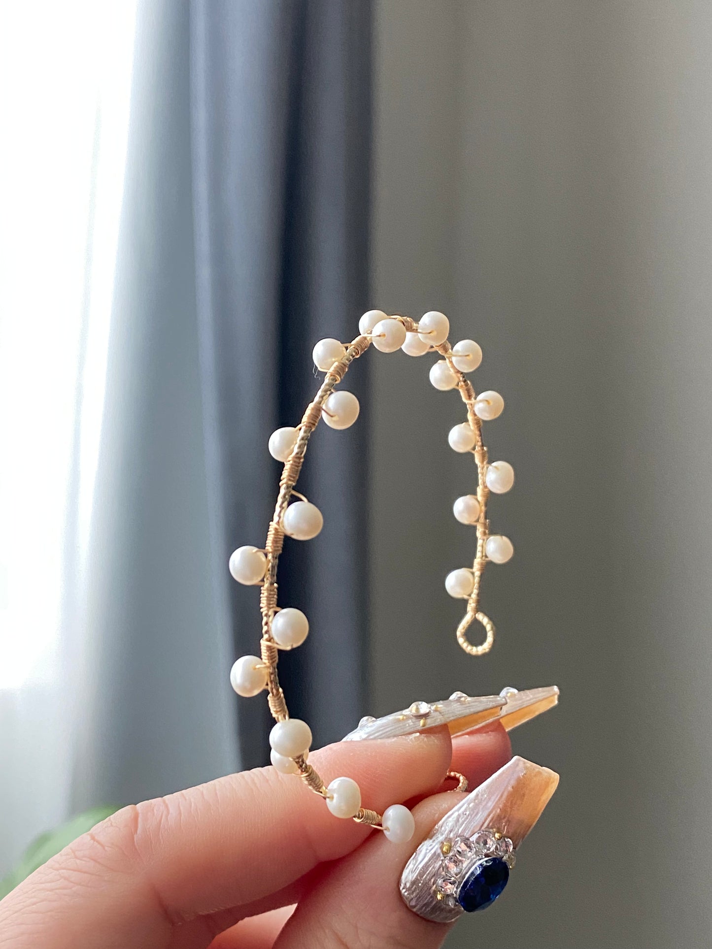 Natural Freshwater pearls 14K gold filled wire bangle bracelet,handmade bracelet, gift for her,  custom bracaelet