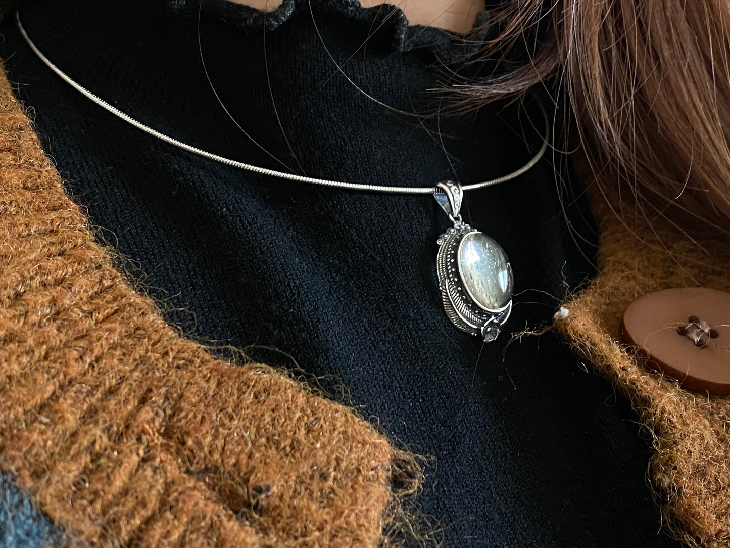 Libyan Desert Glass Pendant - Sterling Silver Healing Crystal Elegance