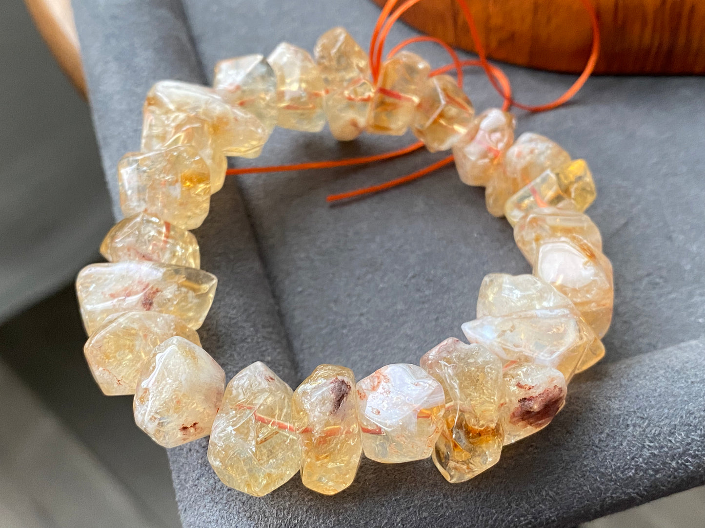 Succes and wealth Natural pyramid Citrine irregular Rock Cystal Dark Yellow Gold Bracelet grow with blue needle,handmade bracelet