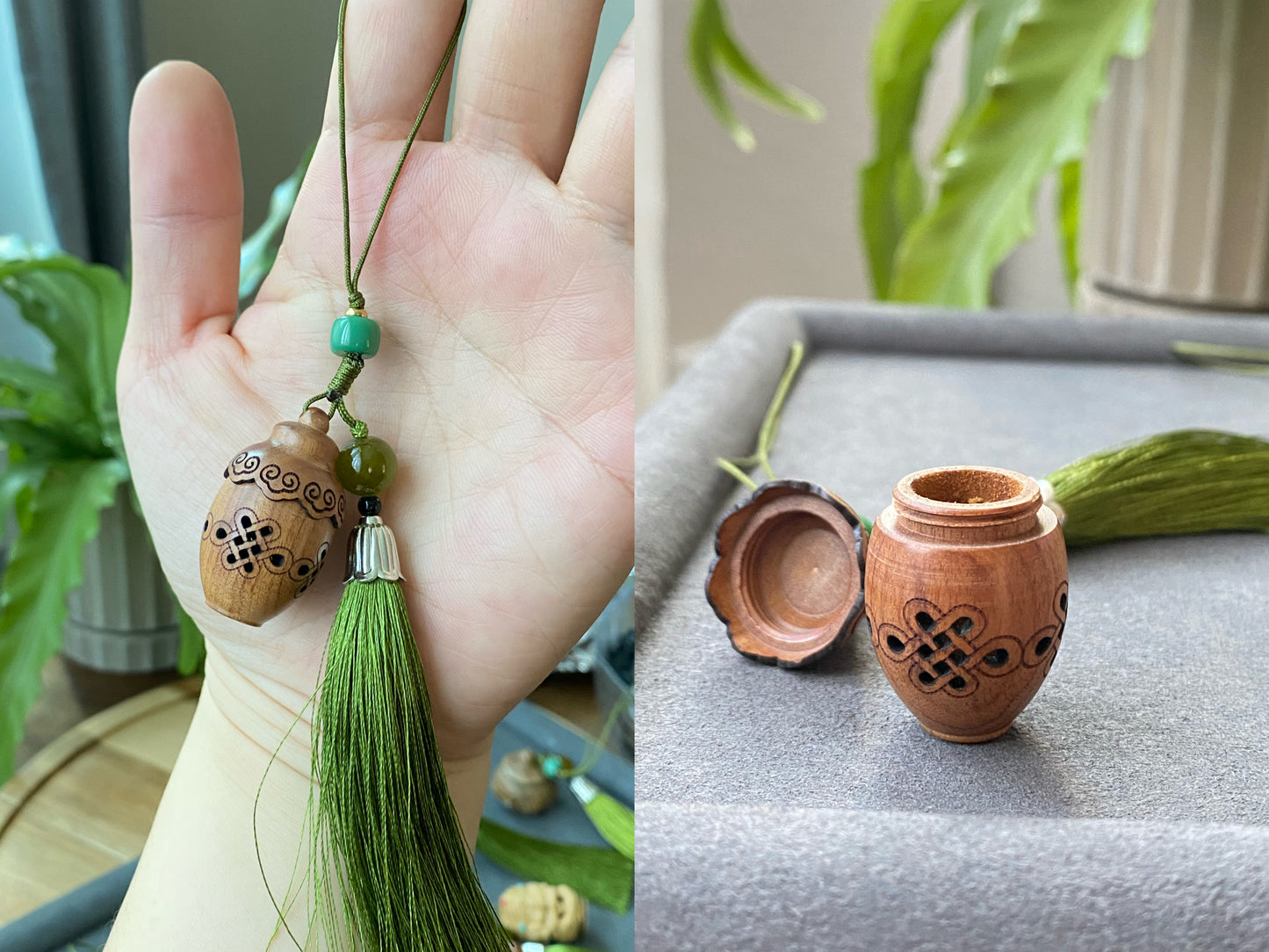 Hand Carving Natural wood Hollow see though Fragrance Balm Extensioner Hanger Diffuser