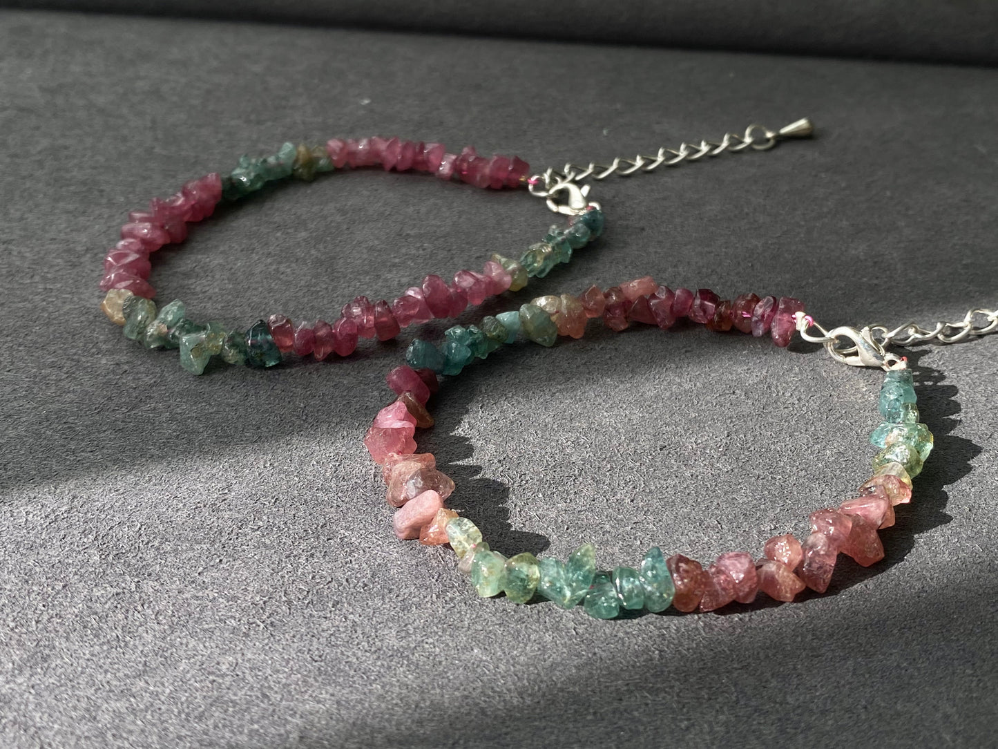 Natural watermelon Multi-color Raw Tourmaline rock Gemstone Sterling silver Bead Bracelet ,gift for her
