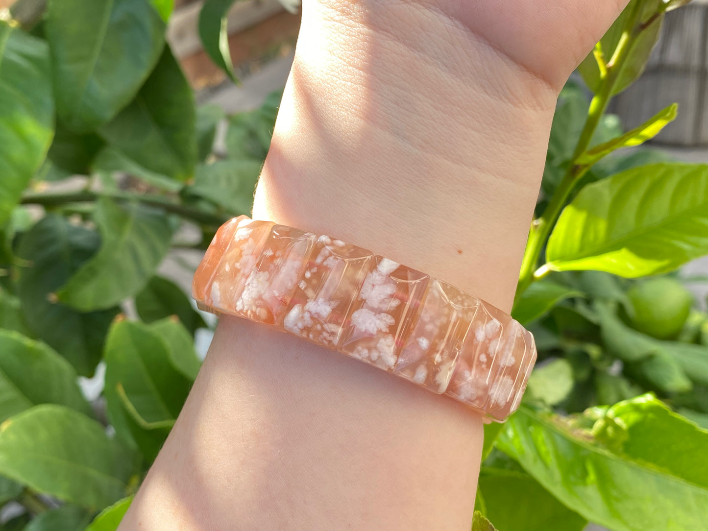 TOP Grade Nature Sakura Agate cherry blossom flower Rectangle bangle bracelet