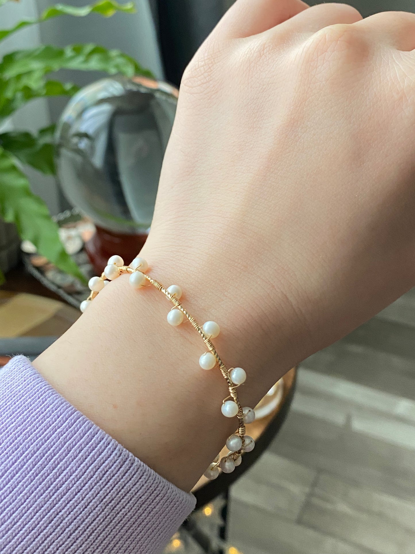Natural Freshwater pearls 14K gold filled wire bangle bracelet,handmade bracelet, gift for her,  custom bracaelet