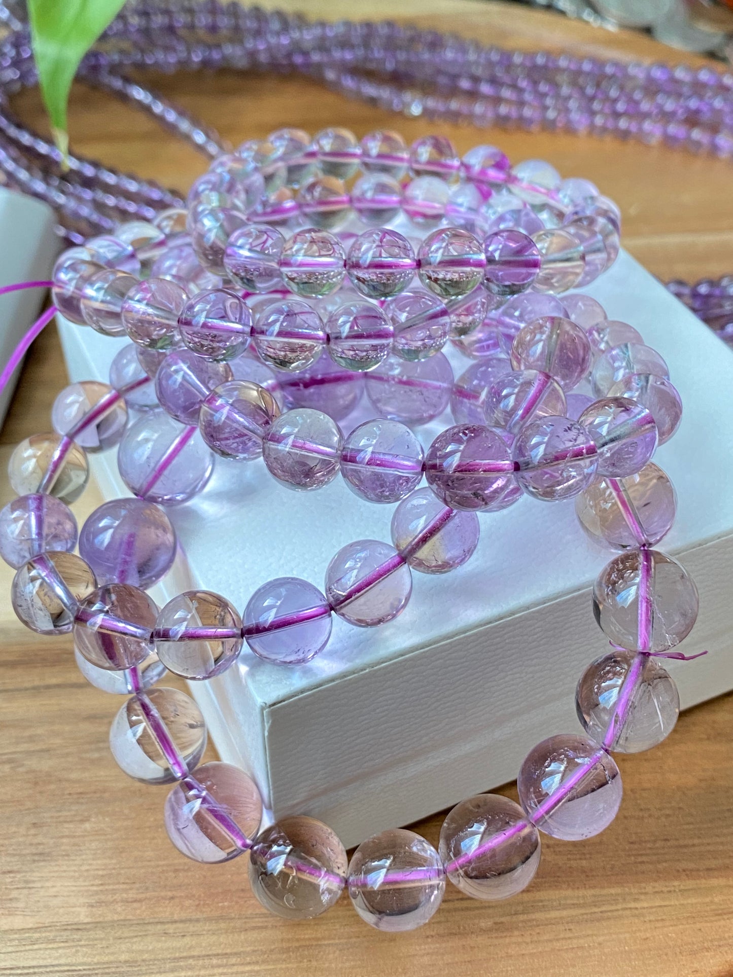 Top Grade Clear Natural Yellow Purple Ametrine Smooth round Polished bead bracelet,gift for her, gift for Mom 6mm 9mm 10mm 12mm