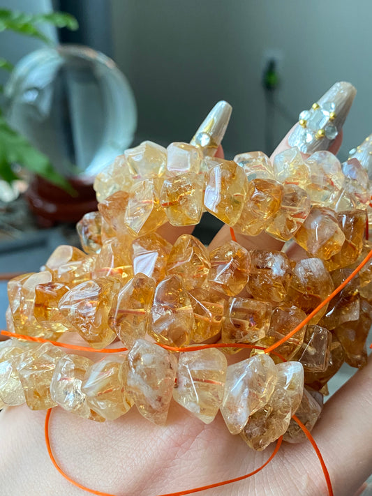 Succes and wealth Natural pyramid Citrine irregular Rock Cystal Dark Yellow Gold Bracelet grow with blue needle,handmade bracelet