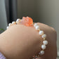 Natural Freshwater pearls with cuty bunny rabbit nanhong agate handmade Bracelet,gift for her