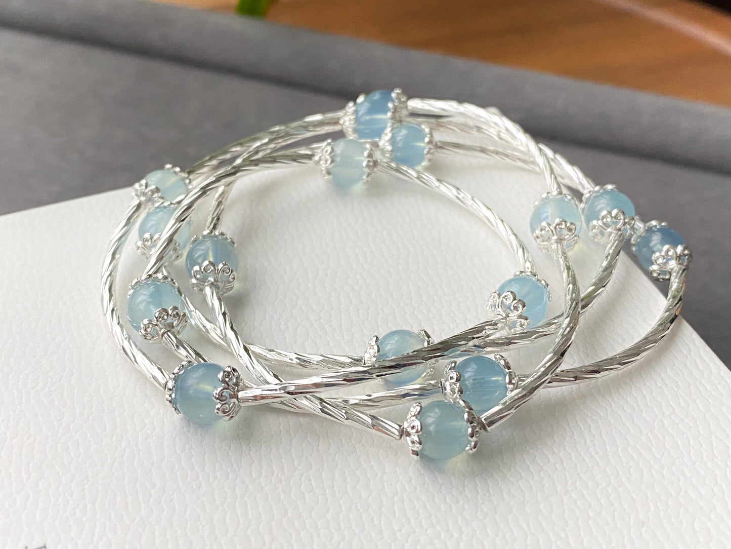 Natural Aquamarine gemstone 4 Layers design multiple gemstone you can pick Round bracelet Necklace