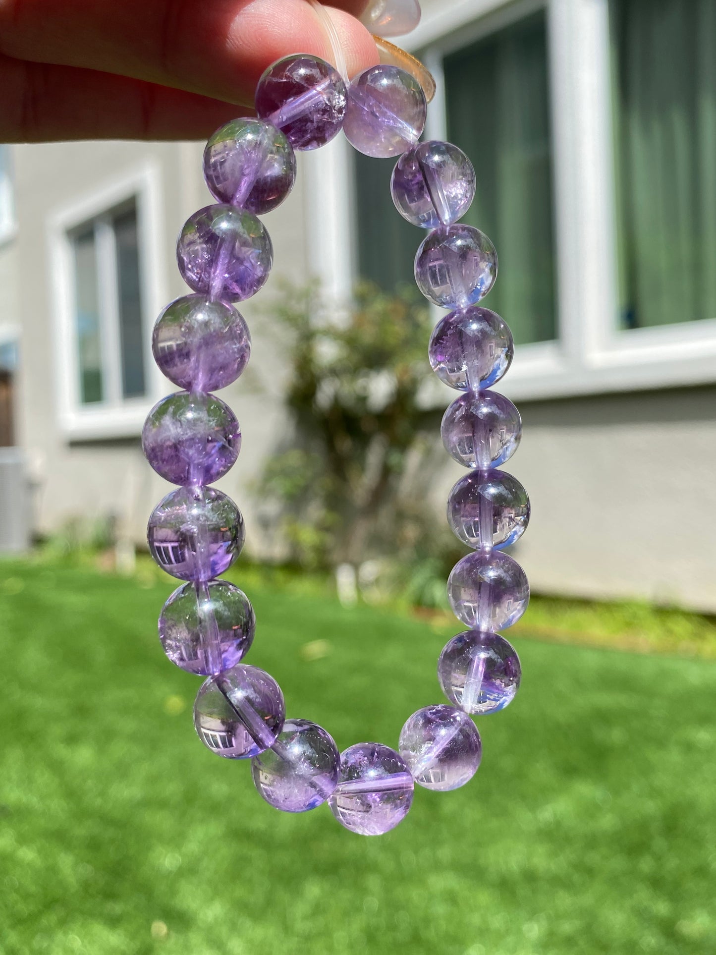 Big beads Top Grade Clear Natural Deep Purple Quartz Rutilated Pyramid Inside half-pot purple rutilated Round rabbit hair Bracelet,gift for her, gift for him