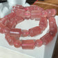 AAAA Grade Rainbow Fire Natural Strawberry quartz  Barrel Round Bead bracelet Joy,healing crystal