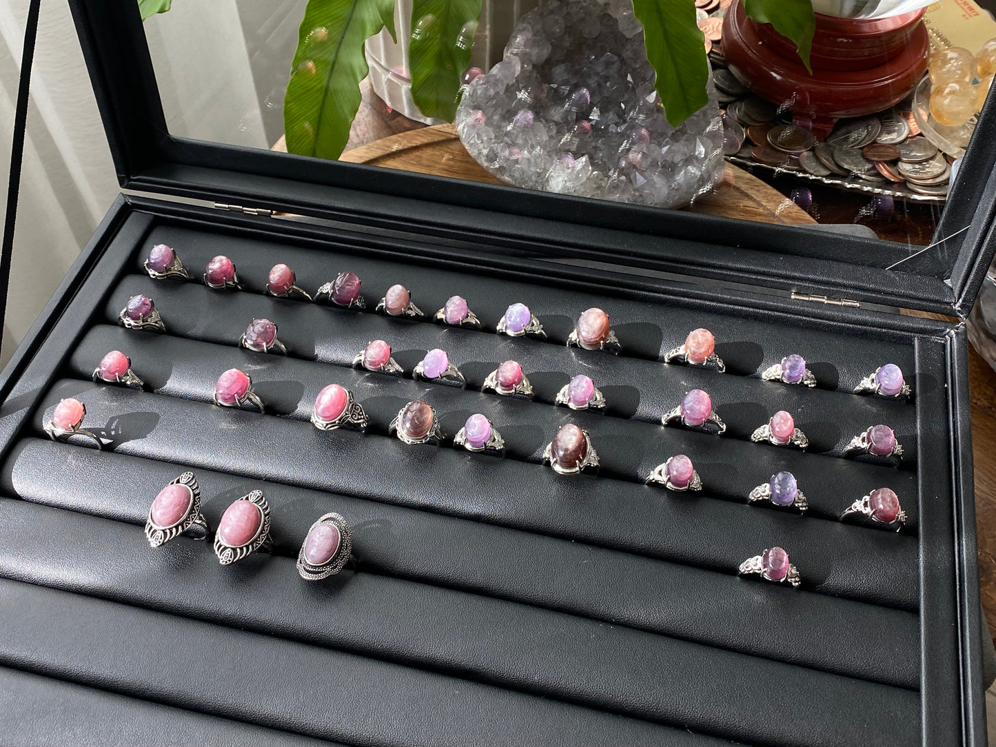 Natural Purple Lepidolite Vintage style Oval shape Adjustable Ring
