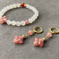 Natural four leaf clover Strawberry Quartz and Nanhong white agate Hanfu bracelet earring set